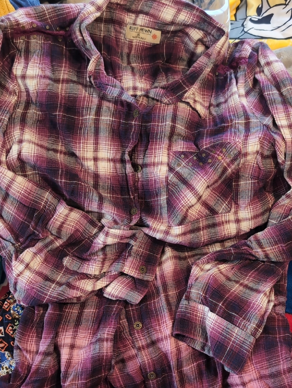 Ruff Hewn Purple and White Plaid Button Front Shirt